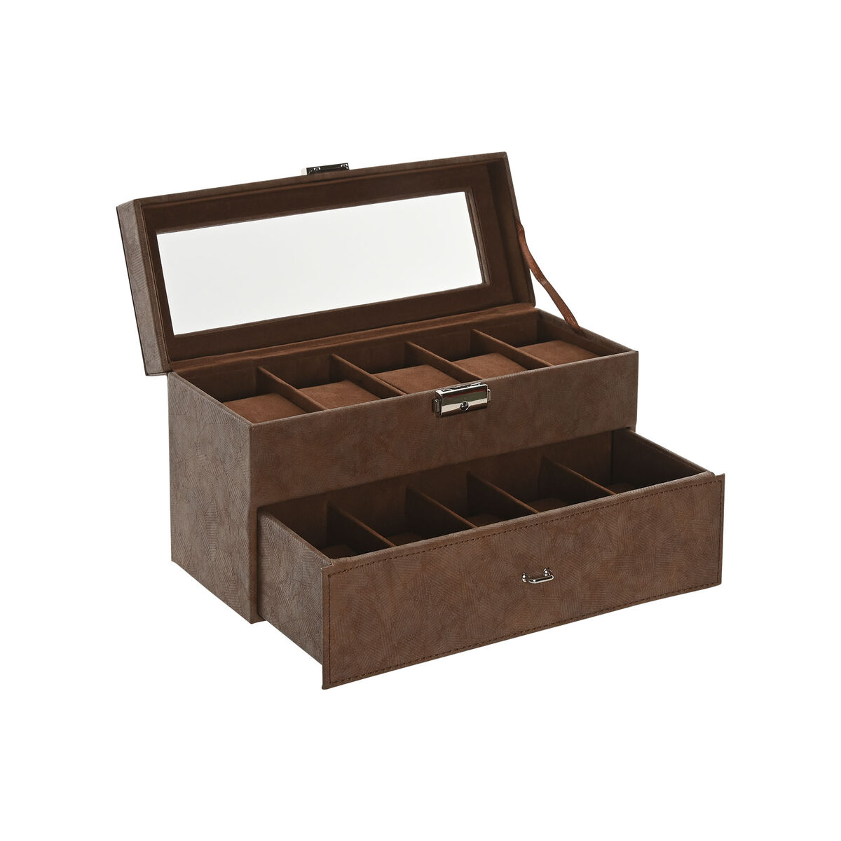 Caja-Joyero Home ESPRIT Marrón Poliuretano Cristal Madera MDF 27,5 X 11 X 15,5 CM