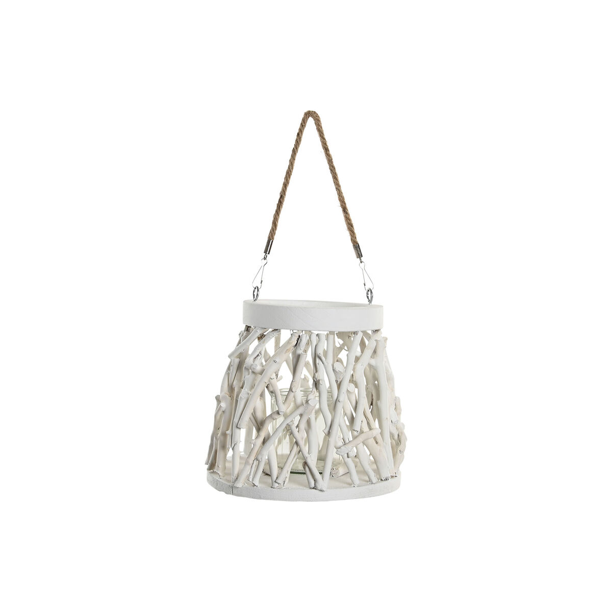 Portavelas Home ESPRIT Blanco Madera Cristal 35 x 35 x 32 cm (2 Unidades)