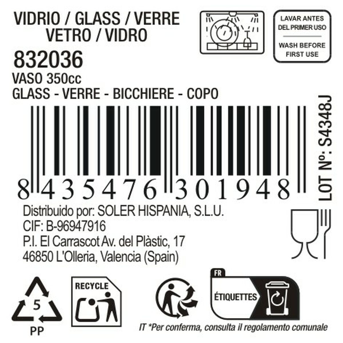 Vaso de agua La Mediterránea Coliseo (48 Unidades)