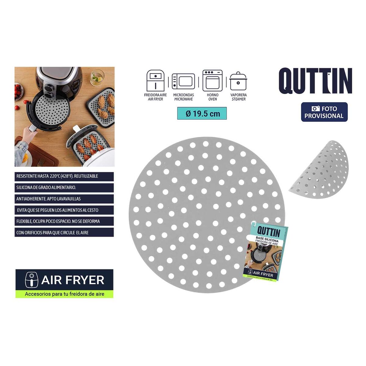 Bandeja reutilizable de silicona para Freidora de aire Quttin
