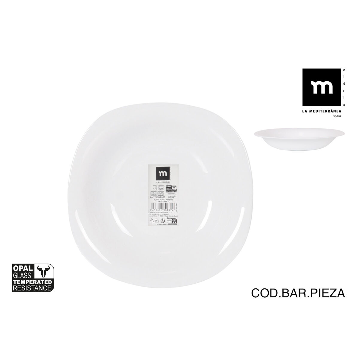 Plato Hondo La Mediterránea Palaos 21 x 21 x 3,5 cm (36 Unidades)