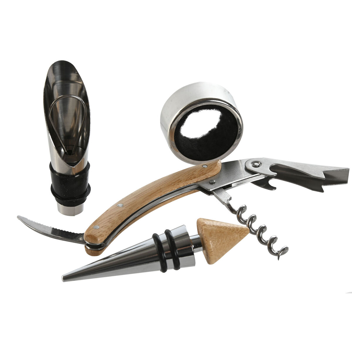 Set de Accesorios para Vino Home ESPRIT Natural Bambú Acero Inoxidable