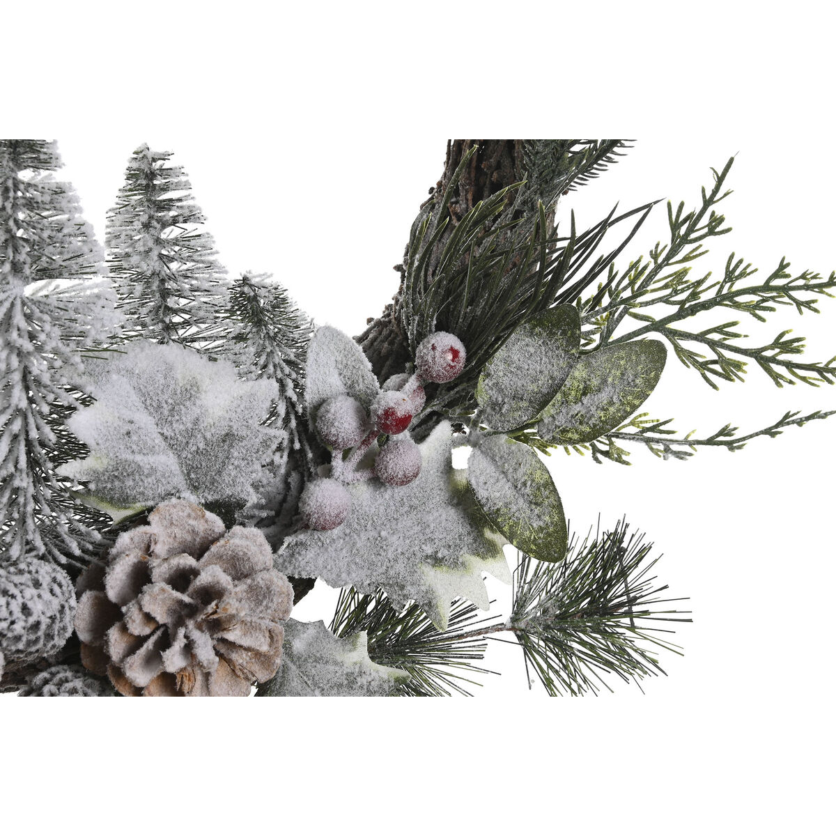 Corona de Navidad DKD Home Decor Natural Mimbre Piña Nevado 46 x 7 x 46 cm (2 Unidades)