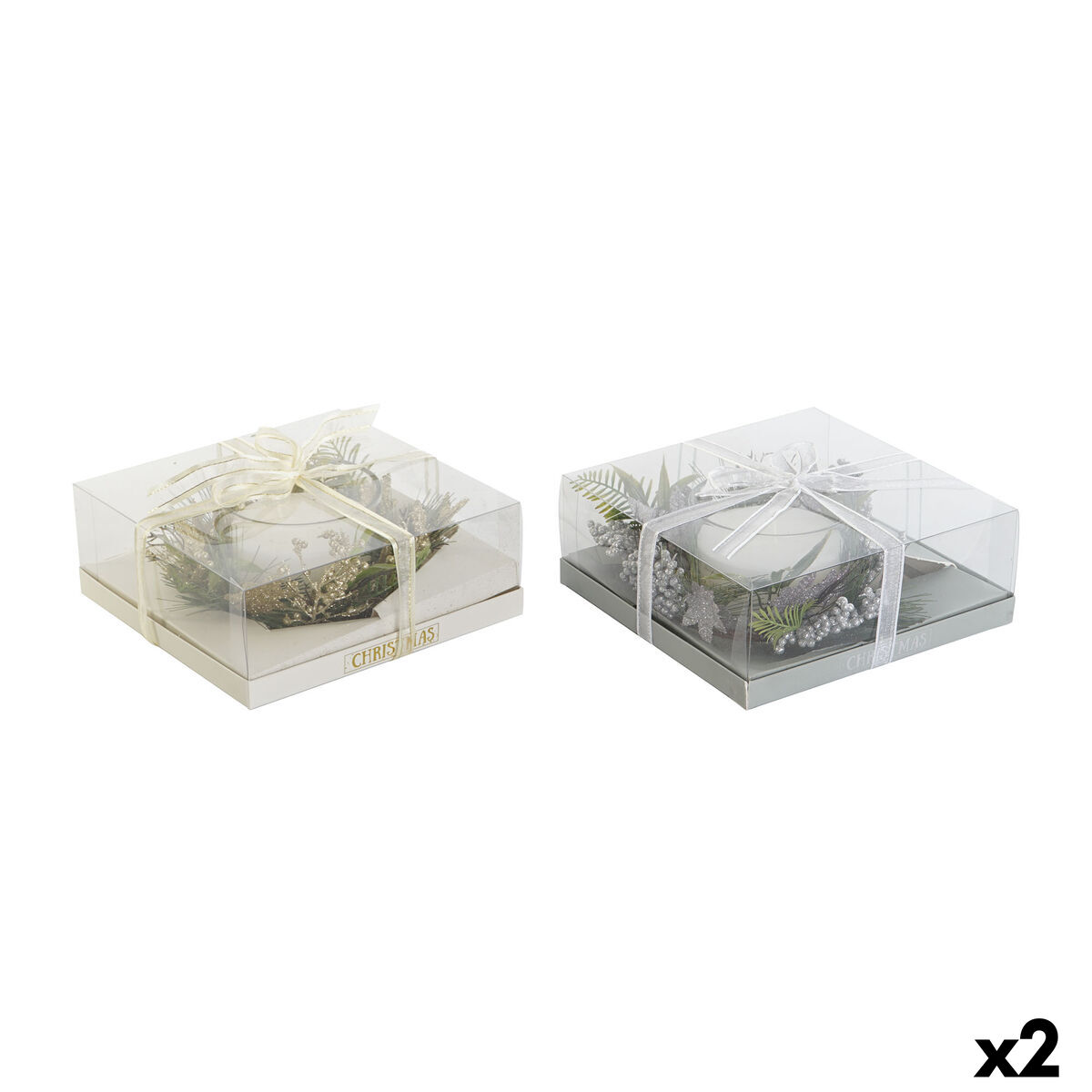 Vela DKD Home Decor Dorado Plateado Navidad 21,5 x 21,5 x 8,5 cm (2 Unidades)