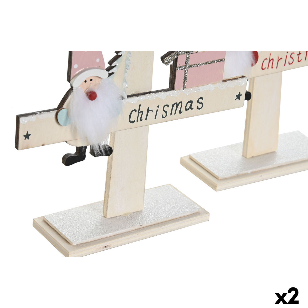 Árbol de Navidad DKD Home Decor Rojo Rosa Madera 17,5 x 5 x 38 cm (2 Unidades)