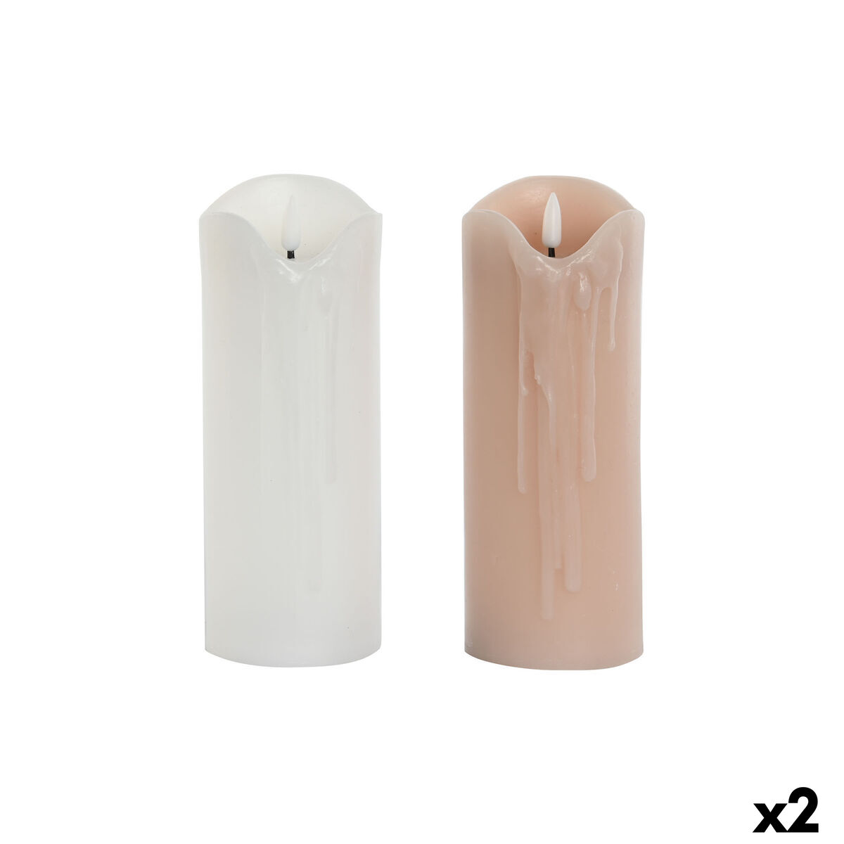 Vela LED DKD Home Decor Blanco Rosa claro 7.5 x 7.5 x 20 cm 7,5 x 7,5 x 20 cm (AA) (2 Unidades)
