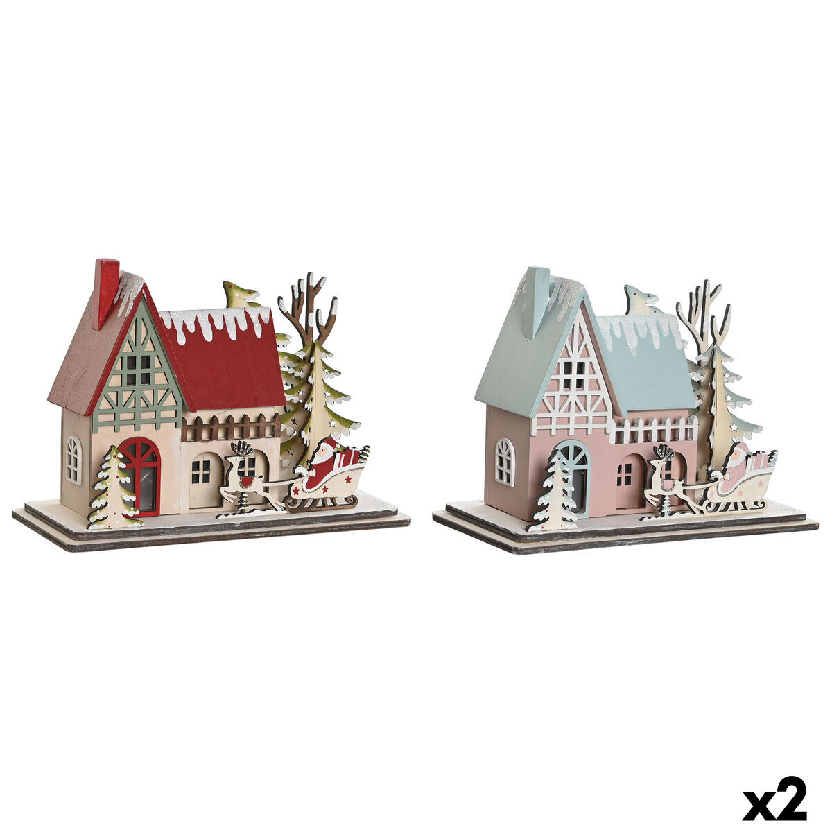 Adorno Navideño DKD Home Decor Rojo Rosa claro 23,5 x 11 x 20,5 cm (2 Unidades)