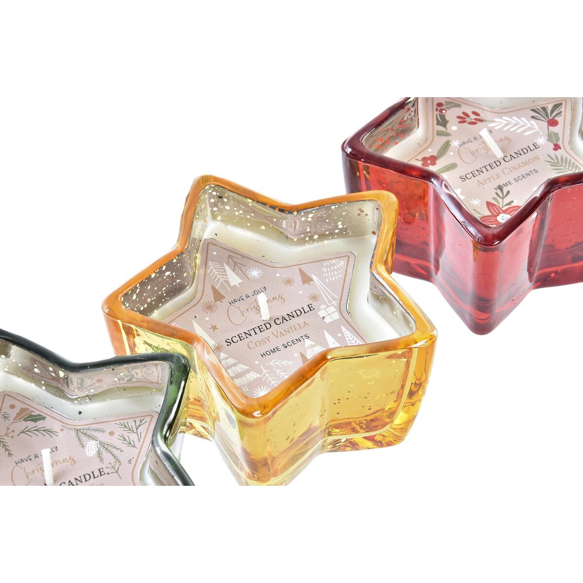 Vela DKD Home Decor Amarillo Rojo Verde Estrella Navidad 10 x 10 x 5,5 cm (3 Unidades)