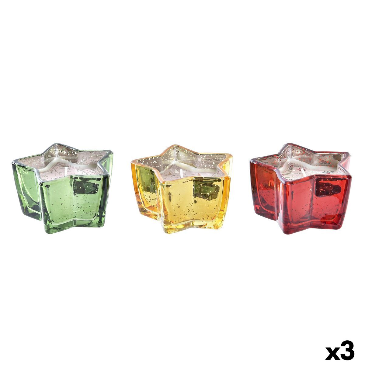 Vela DKD Home Decor Amarillo Rojo Verde Estrella Navidad 10 x 10 x 5,5 cm (3 Unidades)