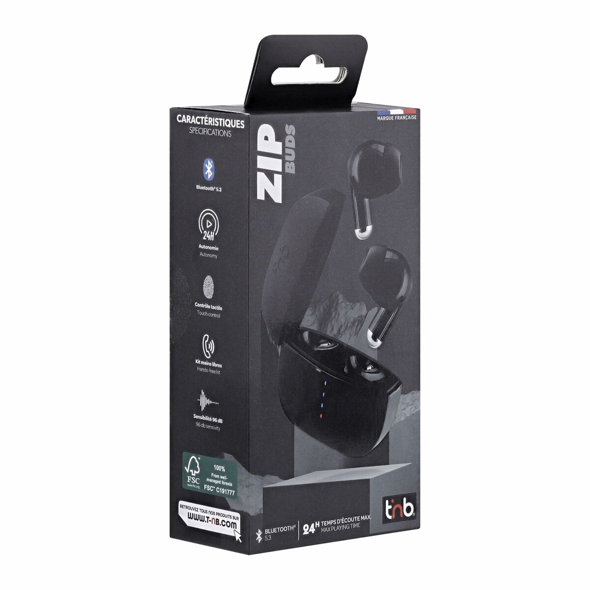 Auriculares Inalámbricos con Estuche de Carga T'NB ZIP 2 Negro