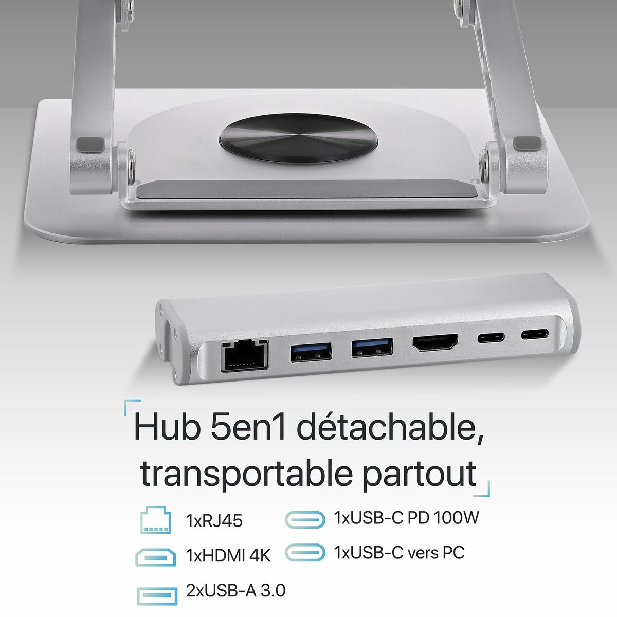 Soporte para Portátil T'NB iClick Metal Moderno Rotación de 360º