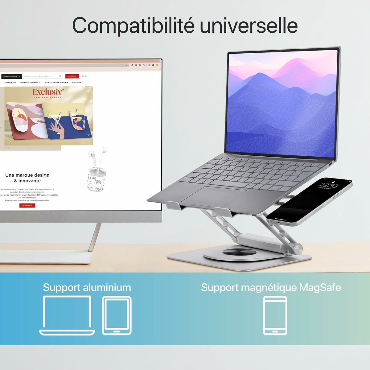 Soporte para Portátil T'NB iClick Metal Moderno Rotación de 360º