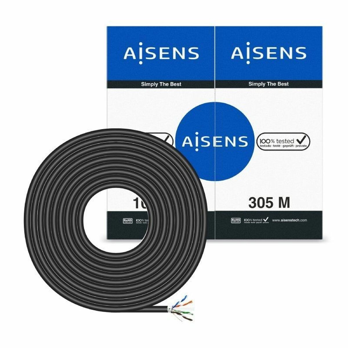 Cable de Red Rígido UTP Categoría 6 Aisens AWG24 Negro 305 m