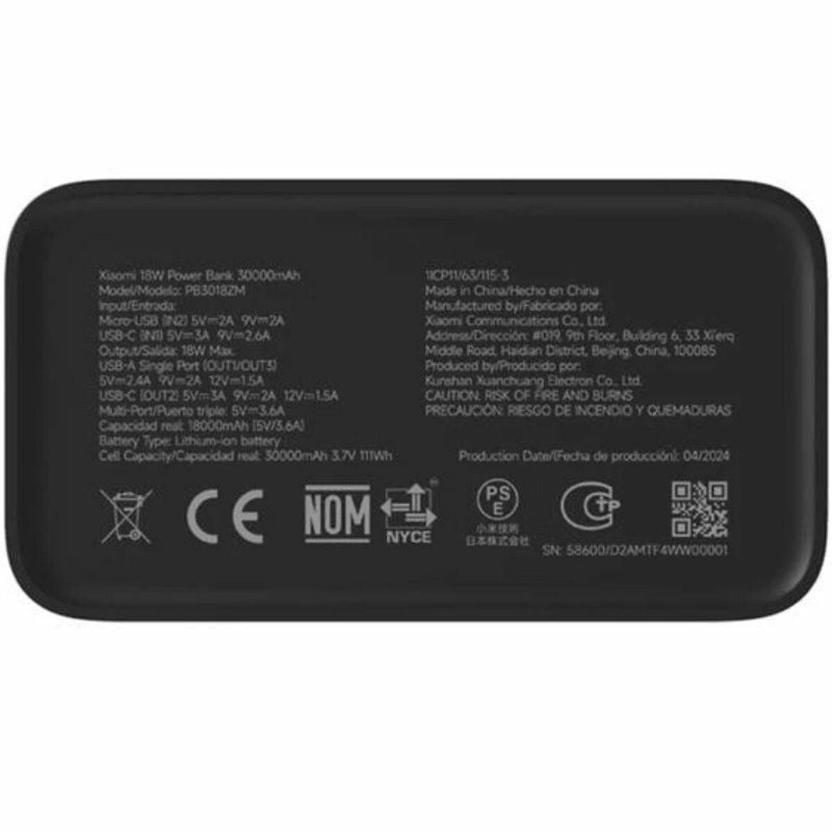 Cargador para Portátil Xiaomi PB3018ZM Negro 30000 mAh