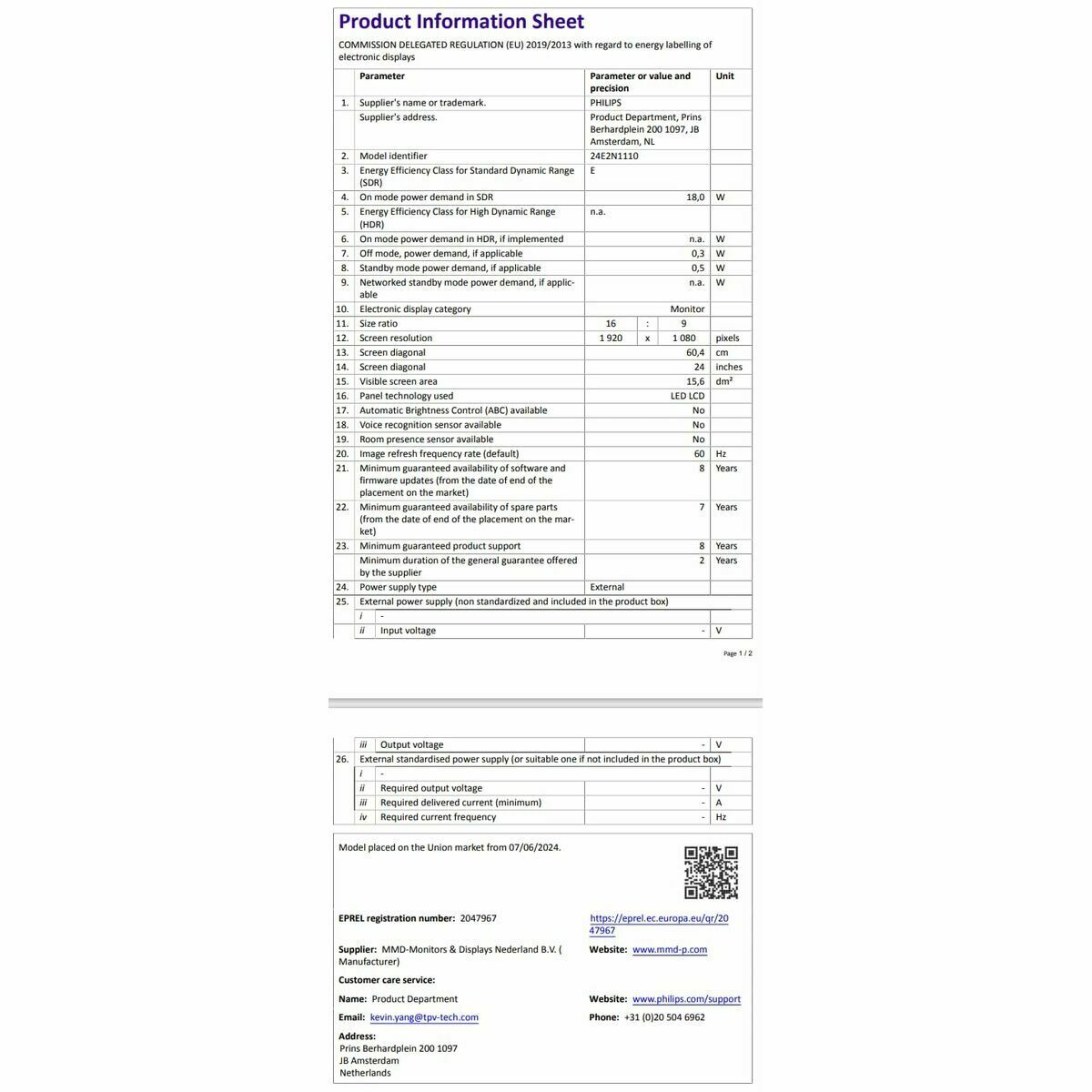 Monitor Philips 24E2N1110/00 23,8" Full HD