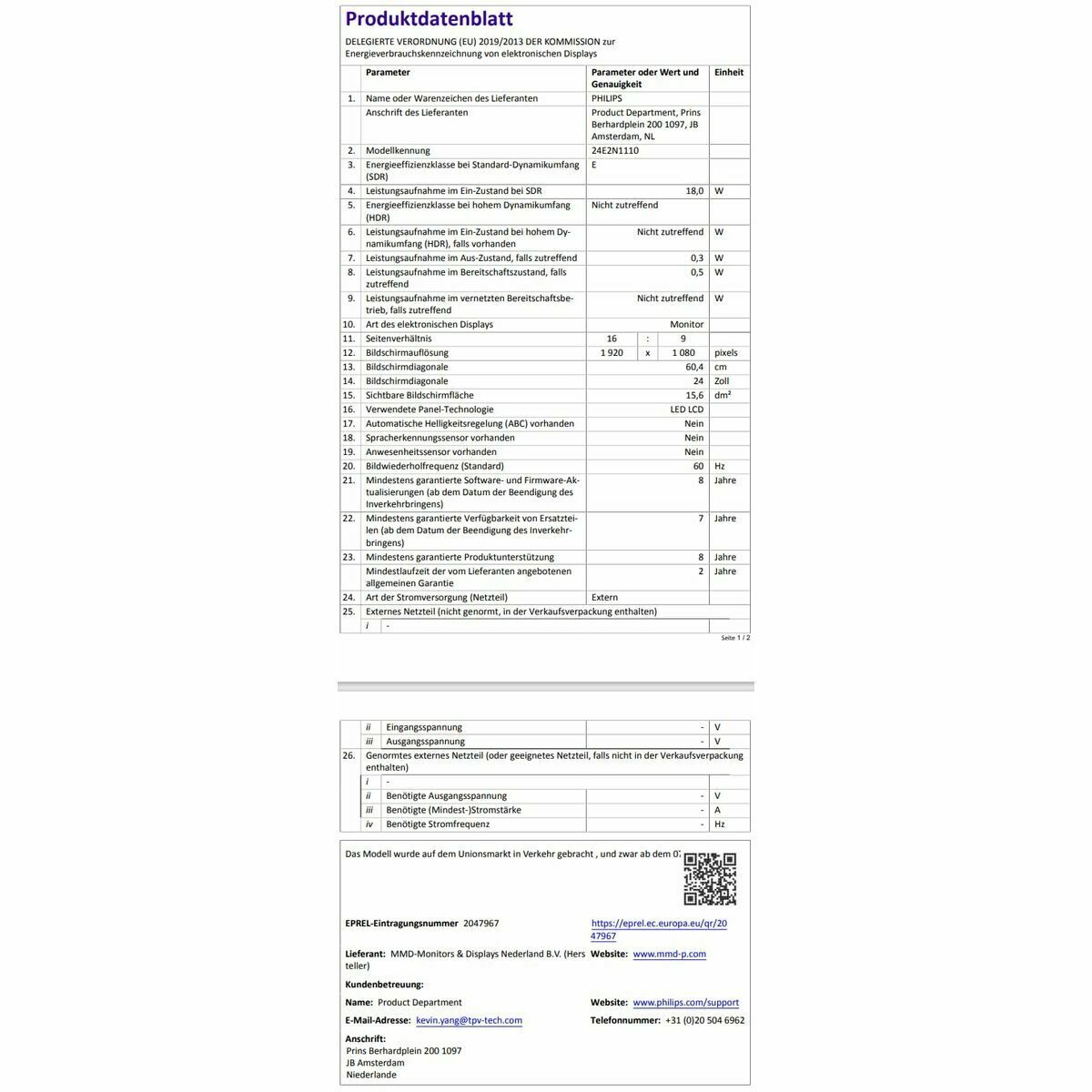 Monitor Philips 24E2N1110/00 23,8" Full HD