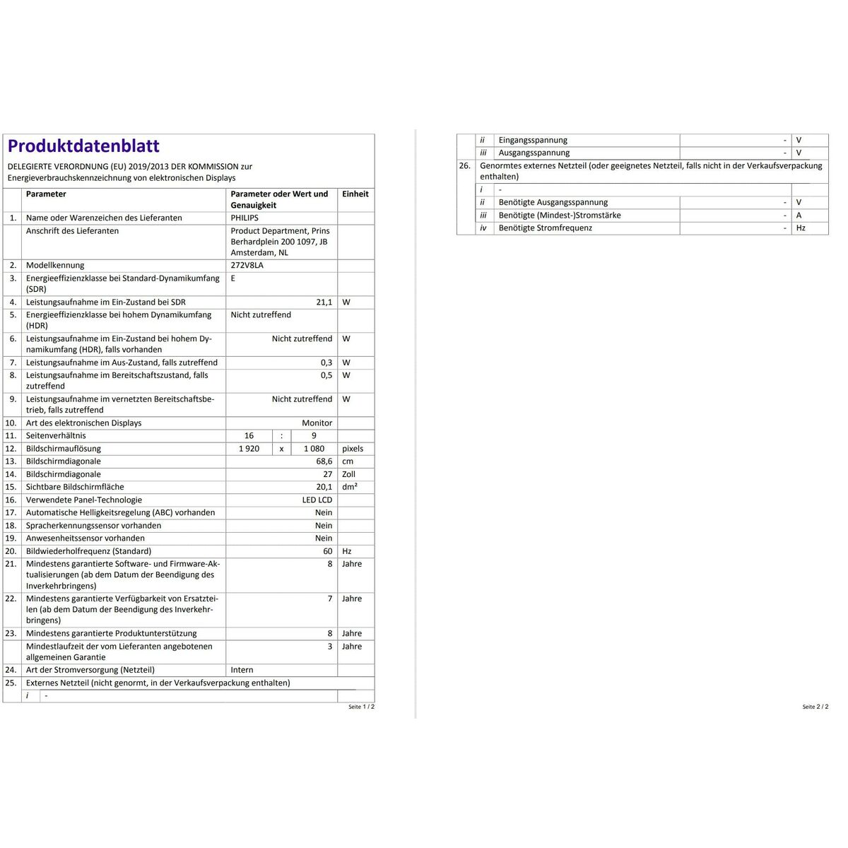 Monitor Gaming Philips 272V8LA/00 27" Full HD LCD