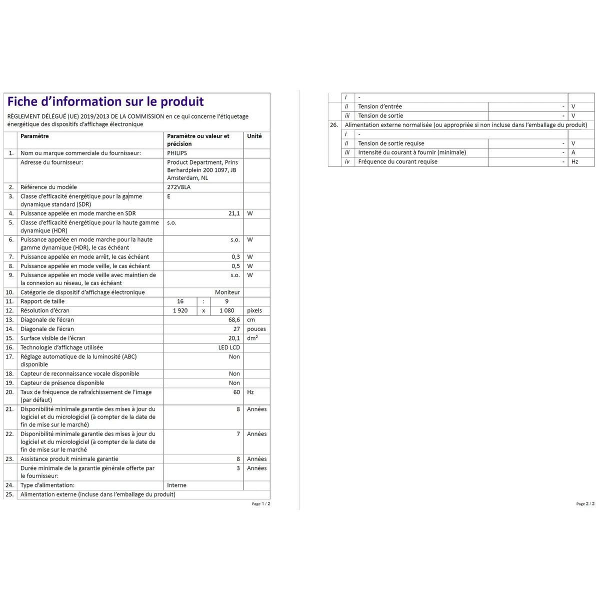 Monitor Gaming Philips 272V8LA/00 27" Full HD LCD