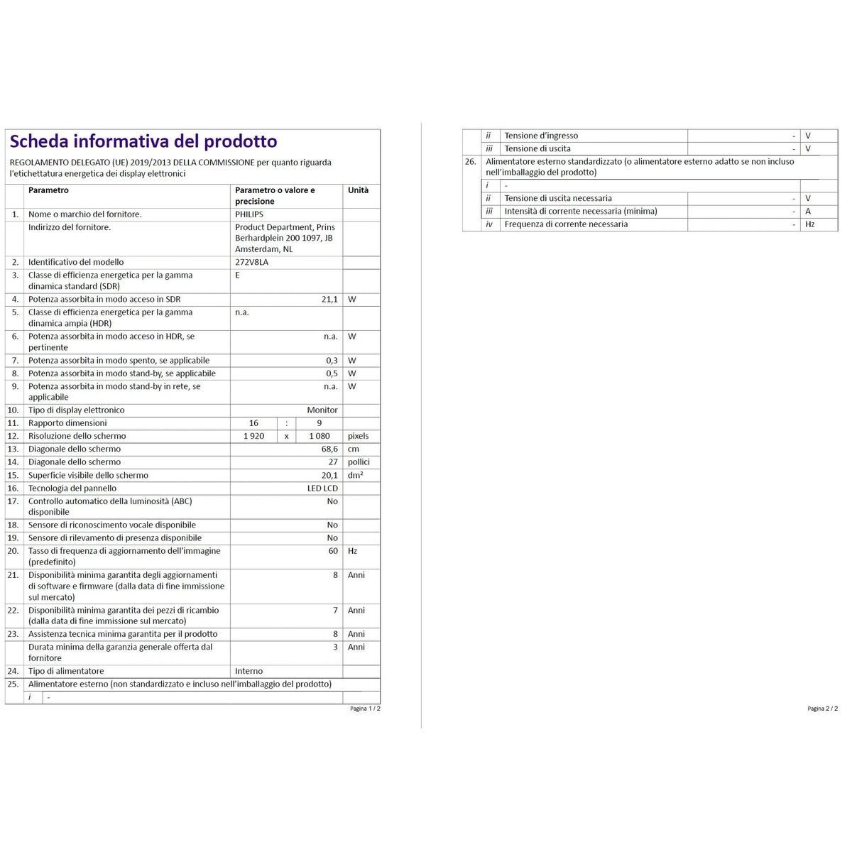 Monitor Gaming Philips 272V8LA/00 27" Full HD LCD