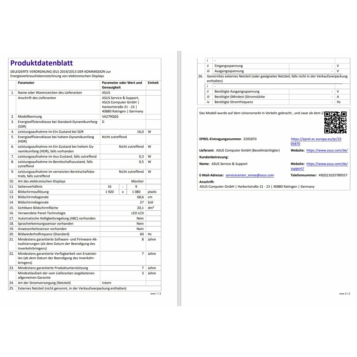 Monitor Gaming Asus 90LM04J1-B01171 Full HD 27"