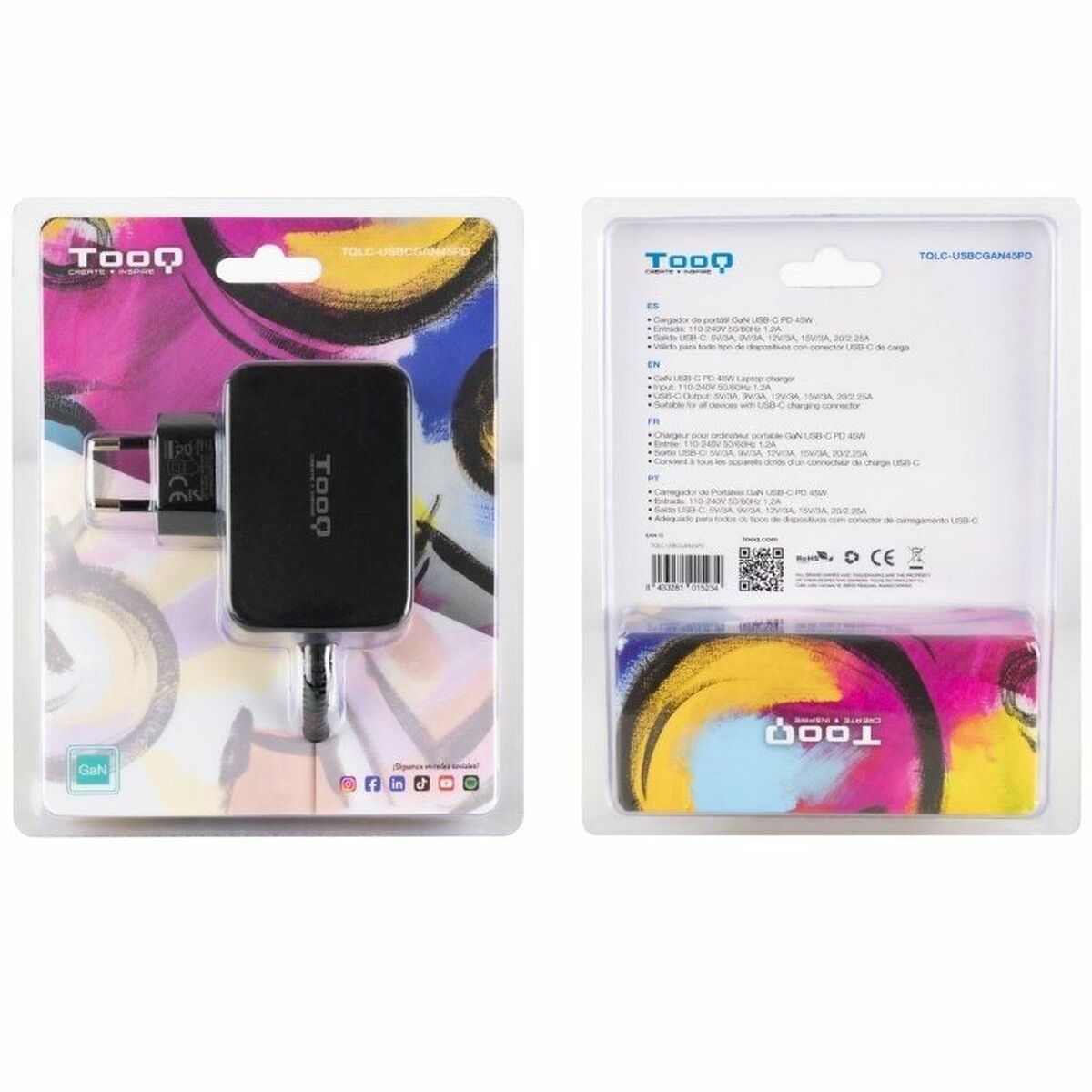 Cargador para Portátil TooQ TQLC-USBCGAN45PD 45 W