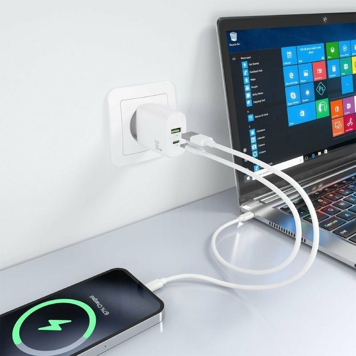 Cargador de Pared Aisens A110-0923 Blanco 30 W