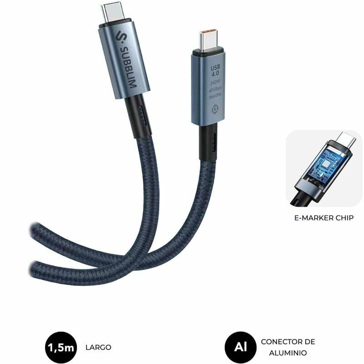 Cable USB-C a USB-C Subblim SUBCAB-C24010 1,5 m Negro
