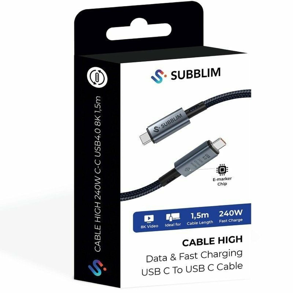 Cable USB-C a USB-C Subblim SUBCAB-C24010 1,5 m Negro
