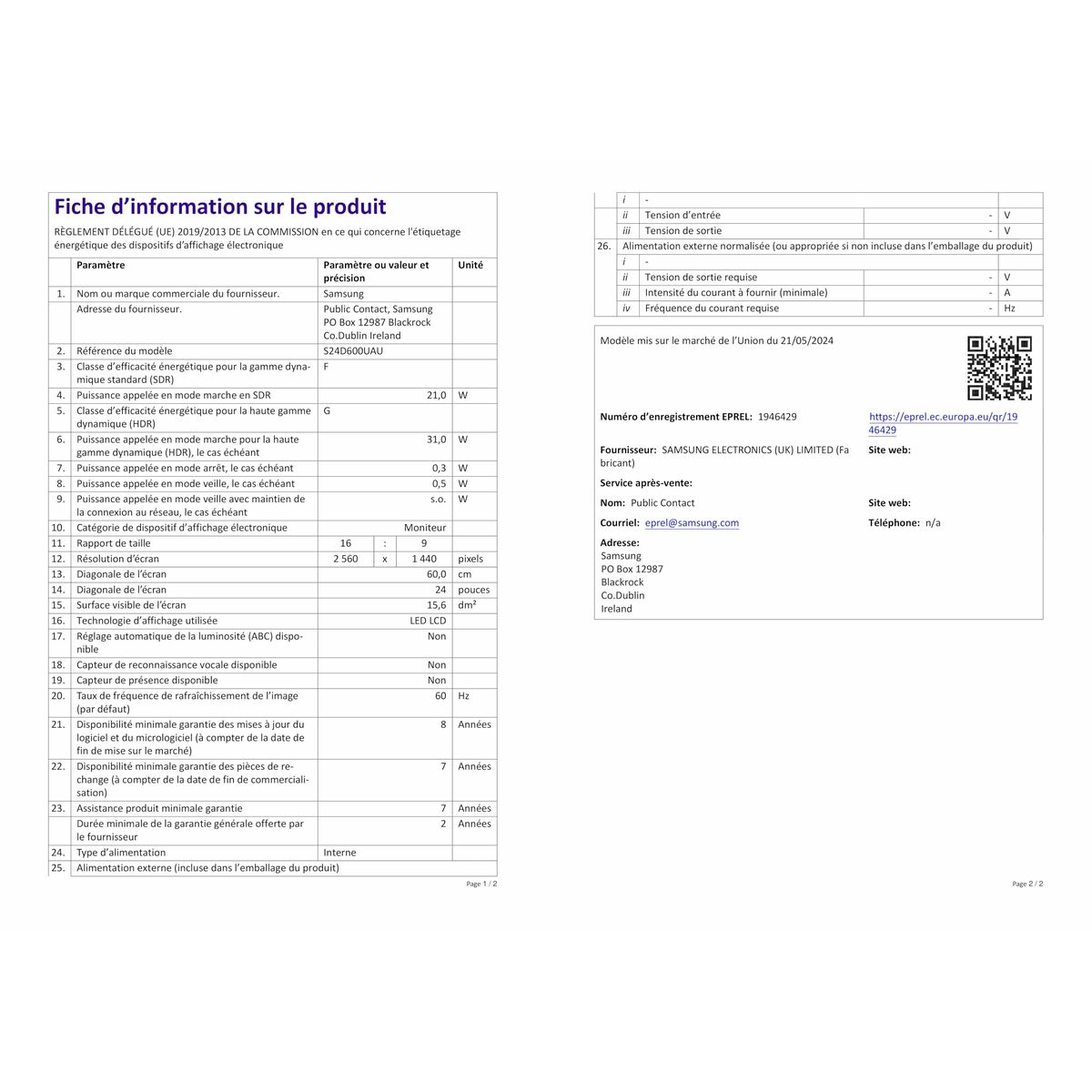 Monitor Samsung LS24D600UAUXEN Quad HD 24"