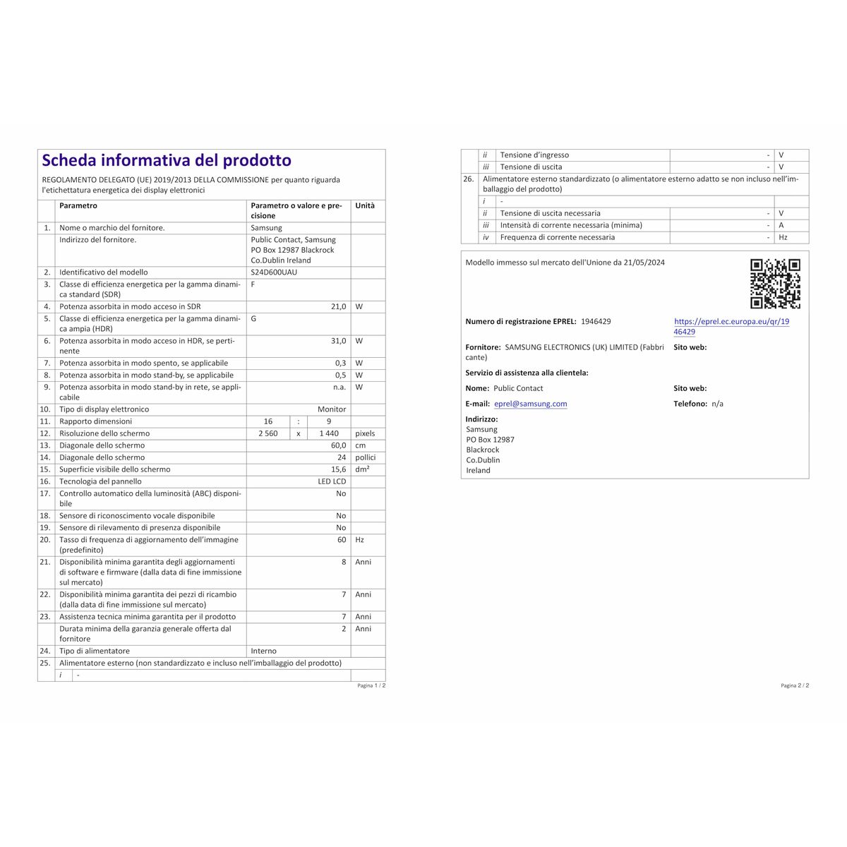 Monitor Samsung LS24D600UAUXEN Quad HD 24"