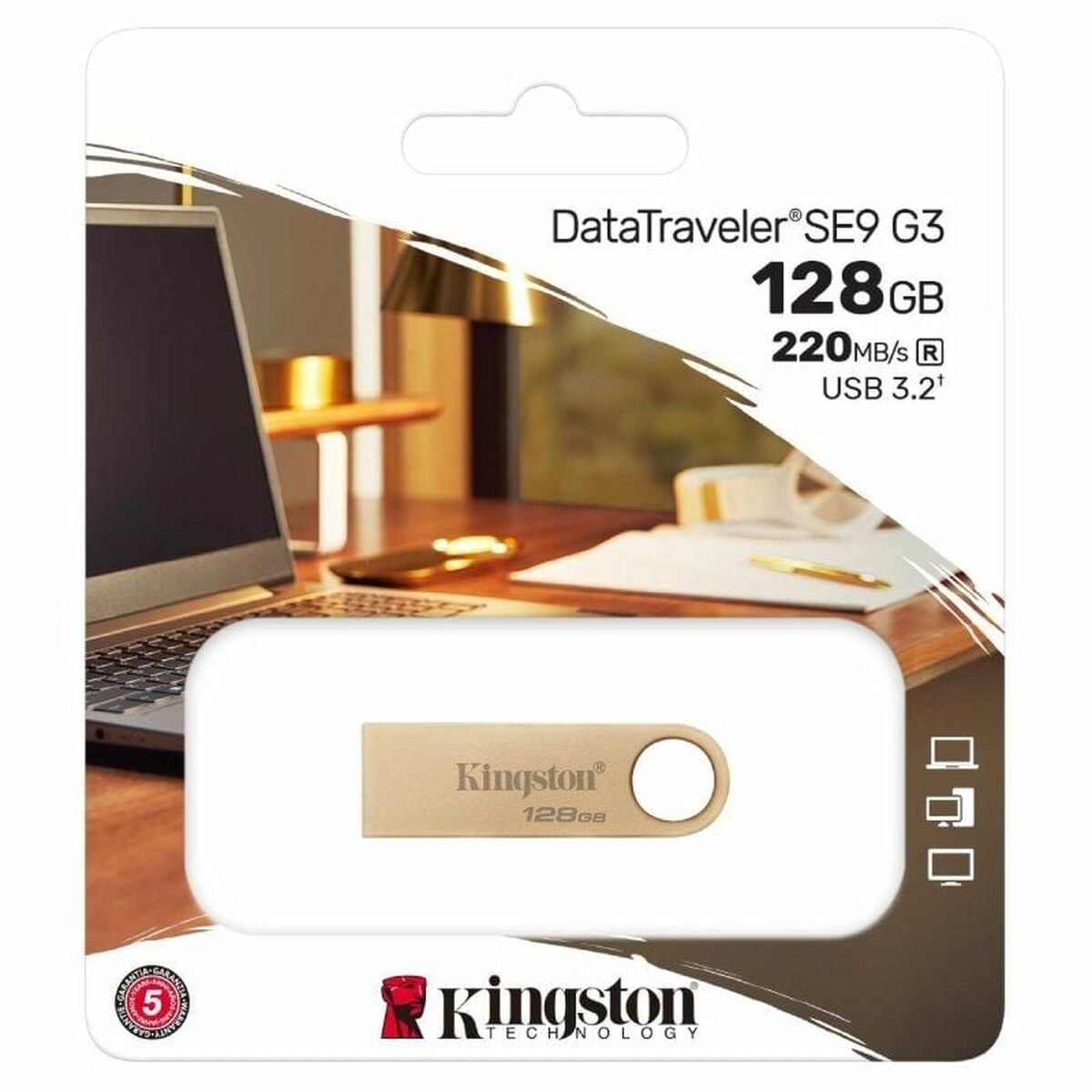 Memoria USB Kingston DataTraveler SE9 G3 USB 3.2 128 GB Dorado