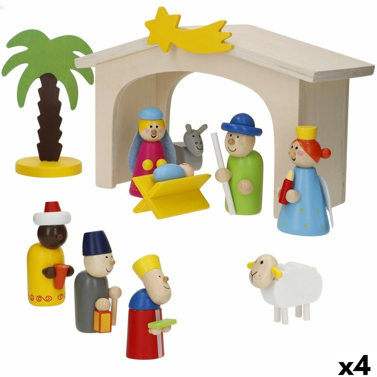 Belén de Navidad Woomax Madera plywood 23 x 16 x 11 cm (4 Unidades)