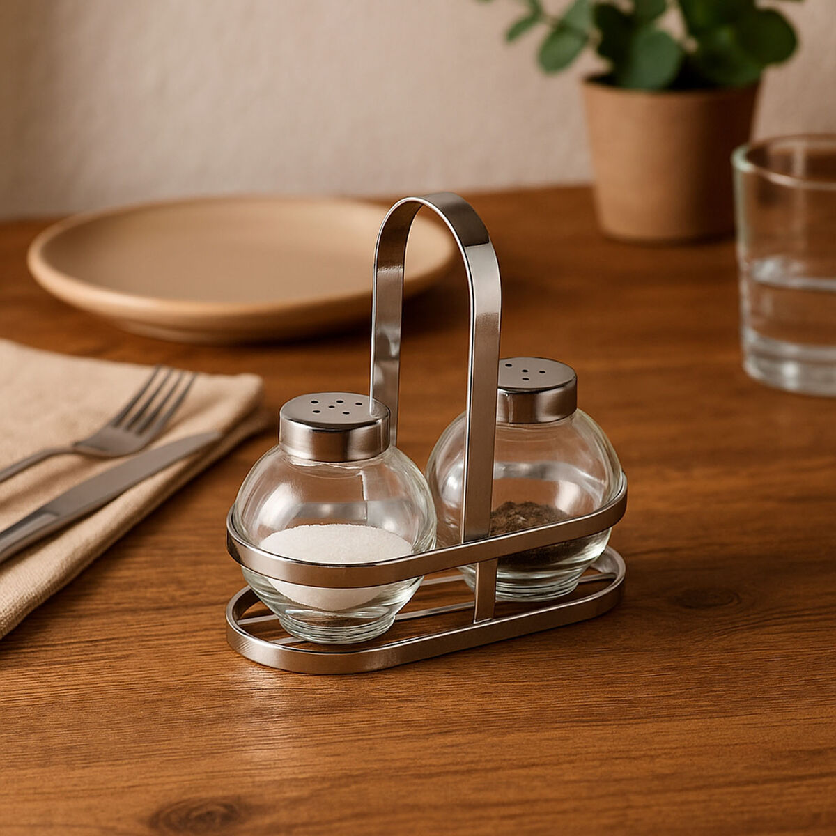 Salero y Pimentero Versa Plateado Metal Cristal