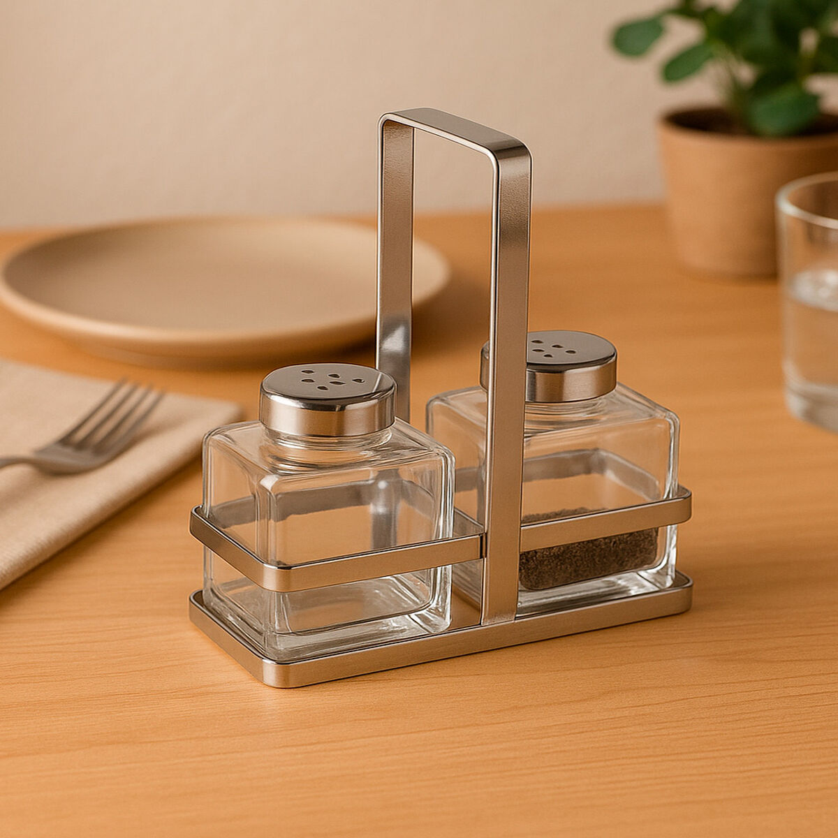 Salero y Pimentero Versa Plateado Metal Cristal