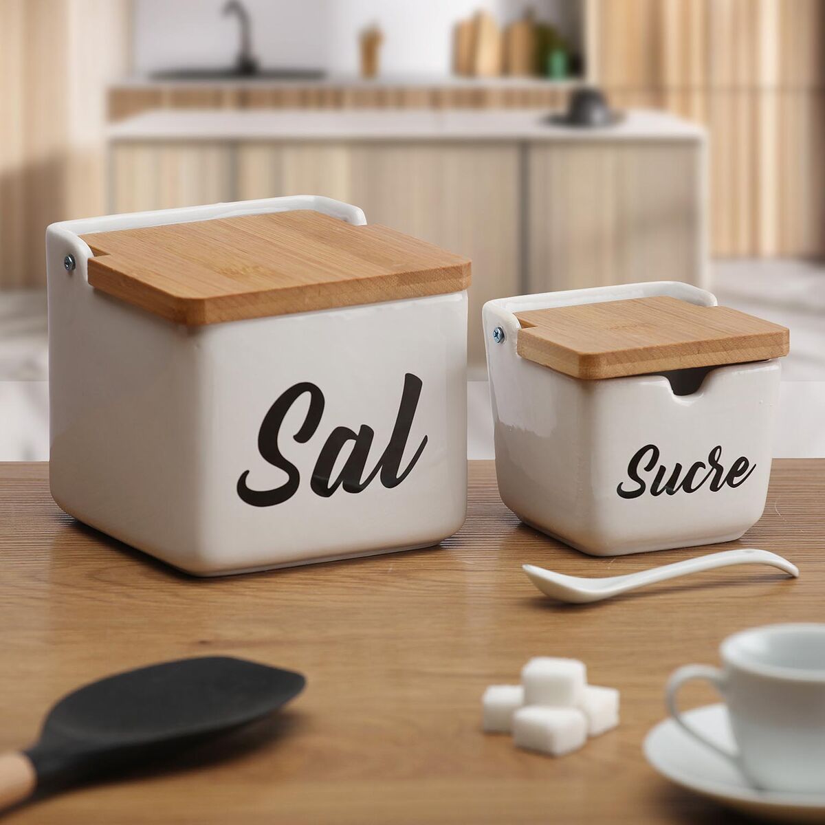 Salero con Tapa Versa Sal Blanco Cerámica 12,2 x 11,5 x 12,2 cm