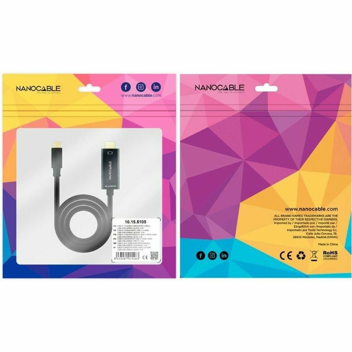 Cable USB-C a HDMI NANOCABLE 10.15.5105 5 m Negro