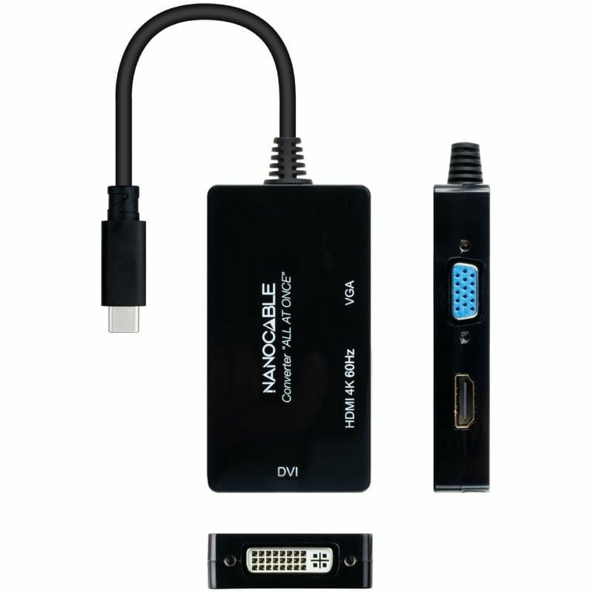 Adaptador USB-C a VGA/HDMI/DVI NANOCABLE 10.16.4301-ALL 20 cm Negro