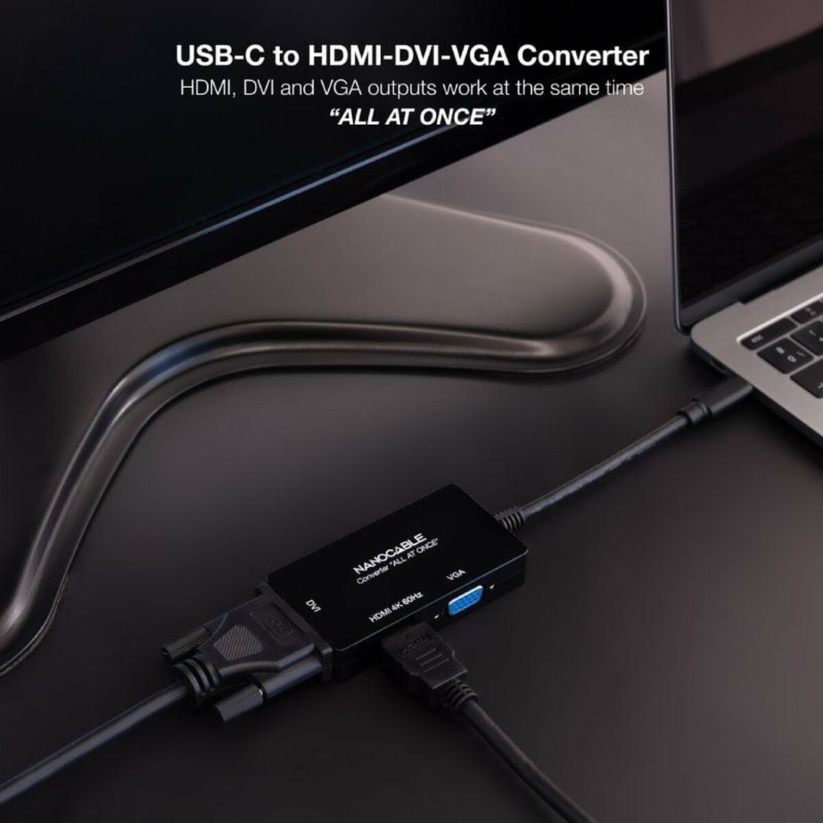 Adaptador USB-C a VGA/HDMI/DVI NANOCABLE 10.16.4301-ALL 20 cm Negro
