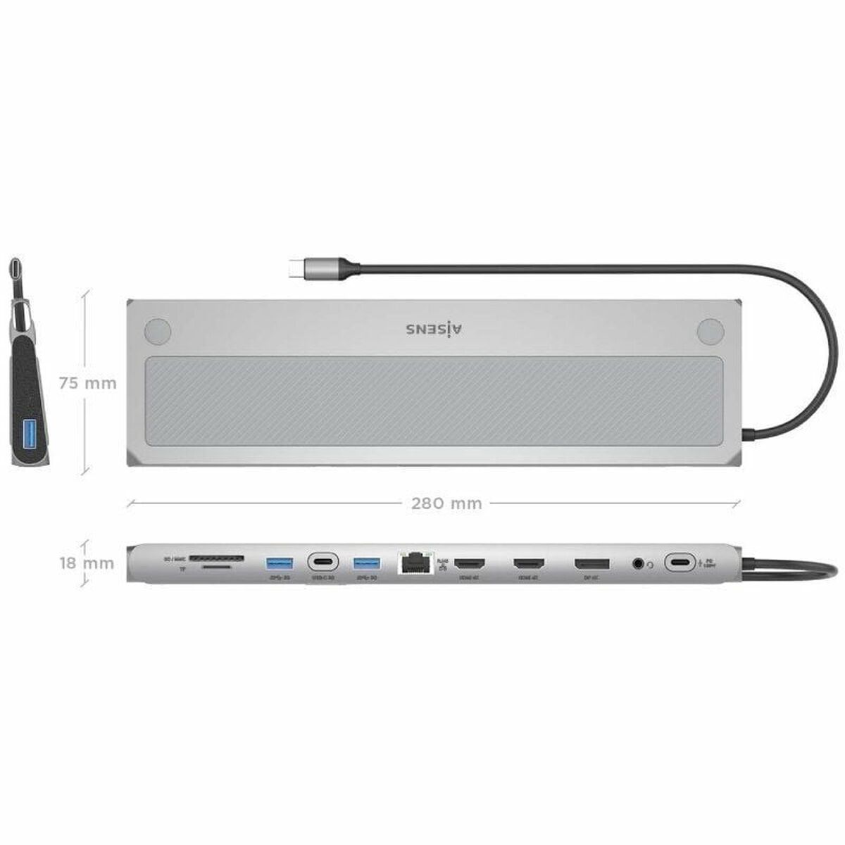 Hub USB Aisens ASUC-12P020-GR Gris 100 W 50 W