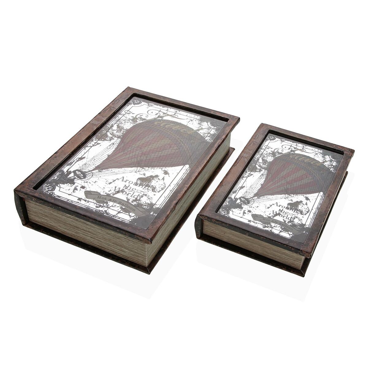 Caja Decorativa Versa Lienzo Madera MDF Globo Terraqueo