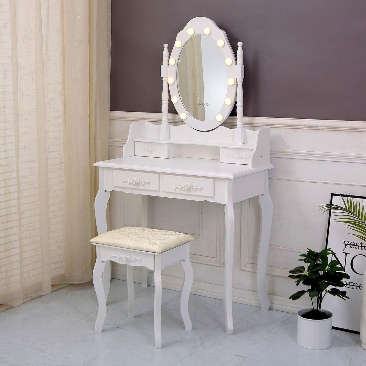 Tocador Versa Blanco Madera Cristal Madera MDF 40 x 146 x 75 cm