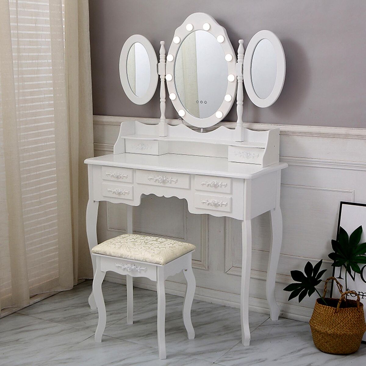 Tocador Versa Blanco Madera Cristal Madera MDF 40 X 144 X 90 CM