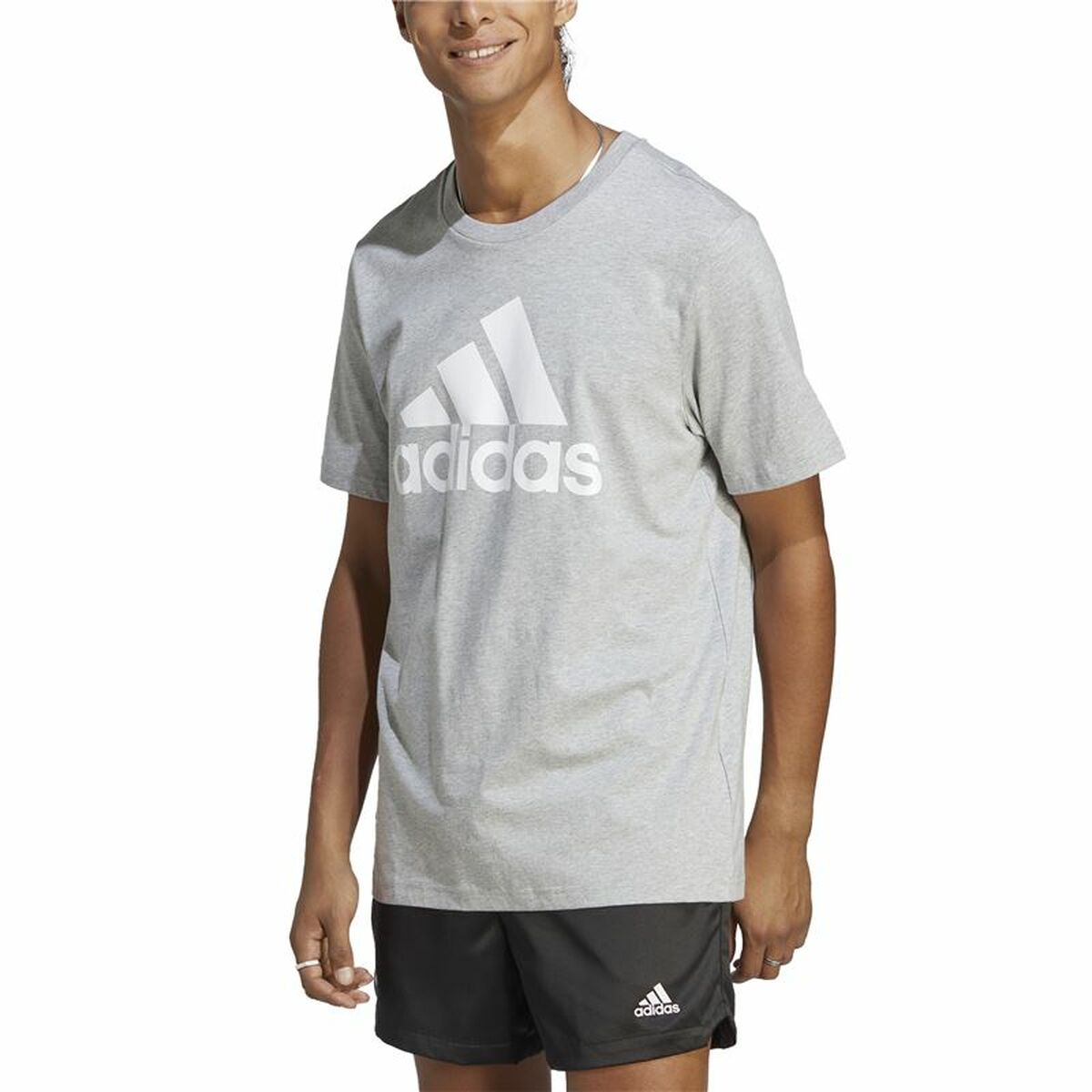 Camiseta de Manga Corta Hombre Adidas Essentials Single Big Logo Gris Gris claro