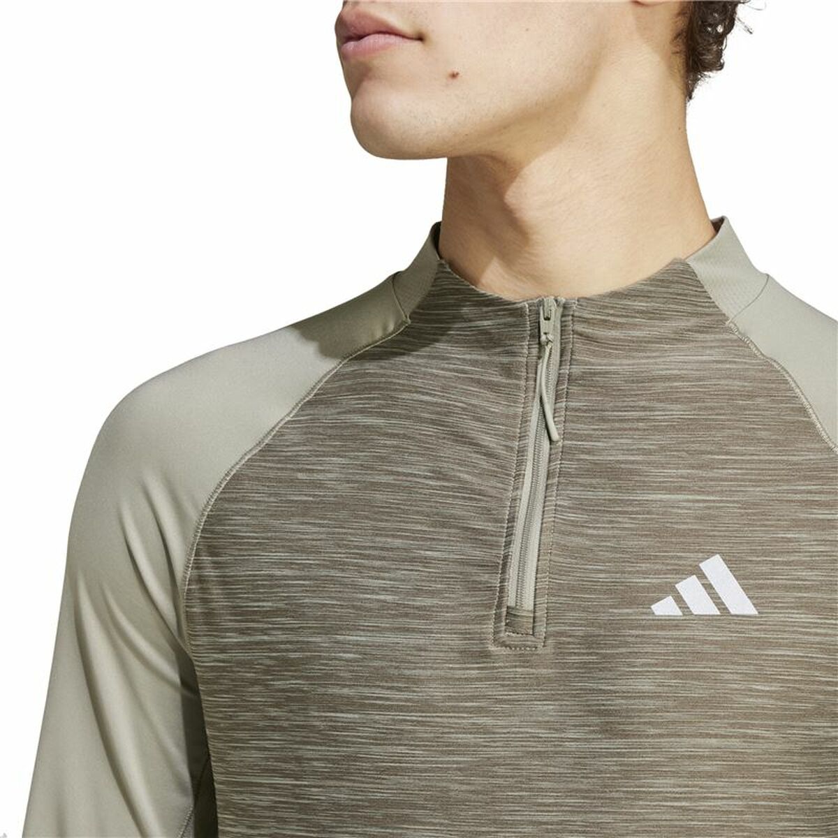 Camiseta de Manga Larga Hombre Adidas Gym+ 3 Bandas 1/4Zip Marrón