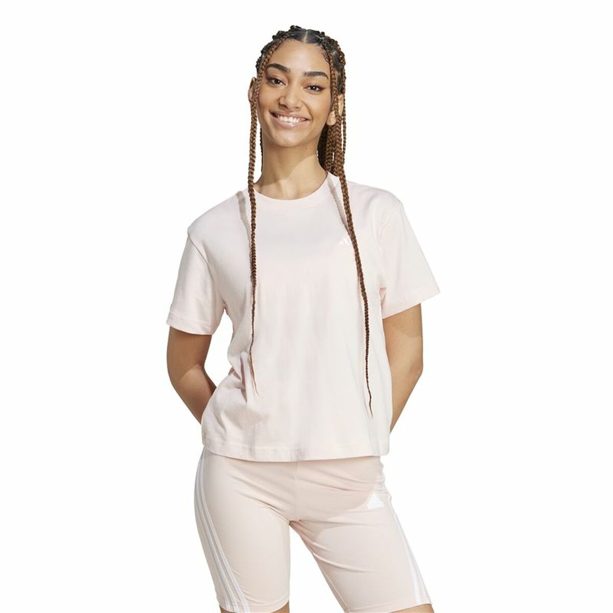 Camiseta de Manga Corta Mujer Adidas Essentials Small Logo Beige Rosa