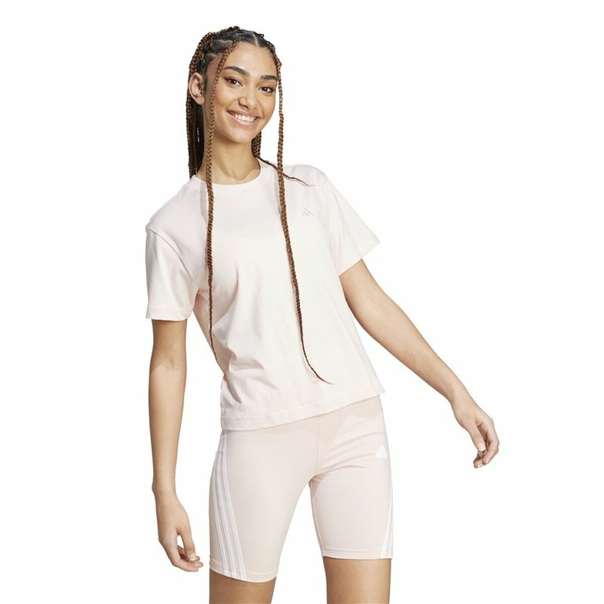 Camiseta de Manga Corta Mujer Adidas Essentials Small Logo Beige Rosa