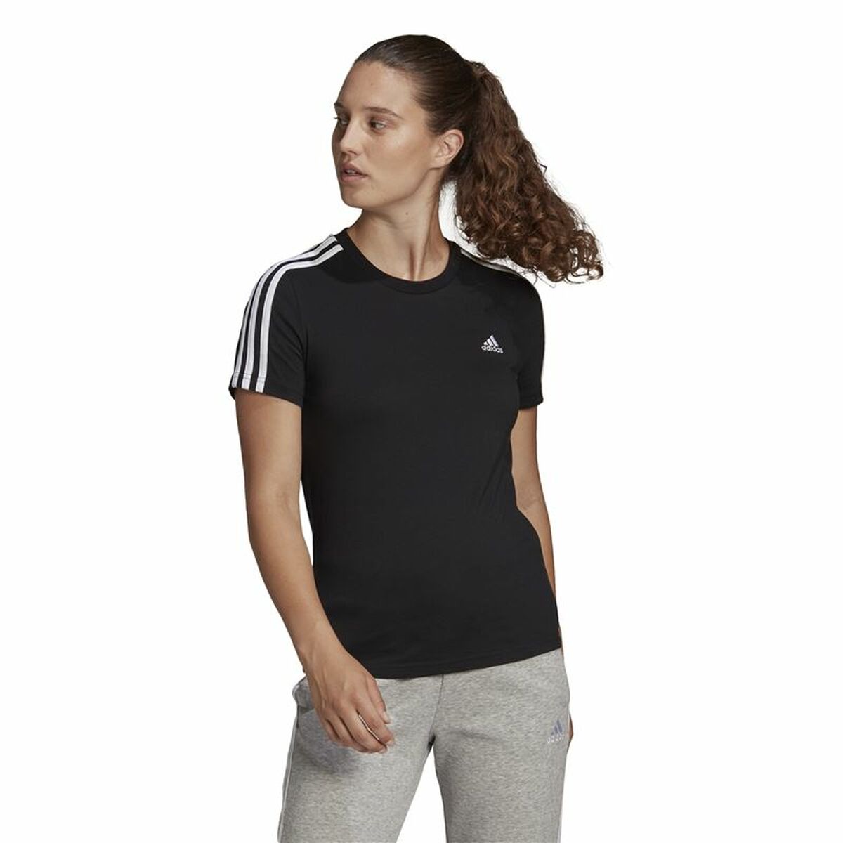 Camiseta de Manga Corta Mujer Adidas 3S T Negro