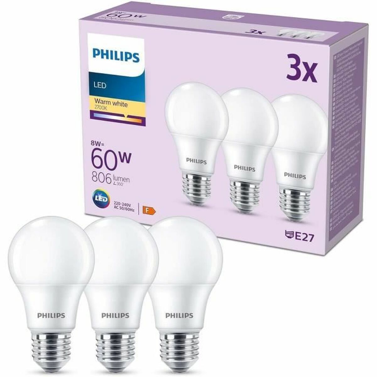 Tubo fluorescente Philips E27 F 8 W 60 W (2700 K)
