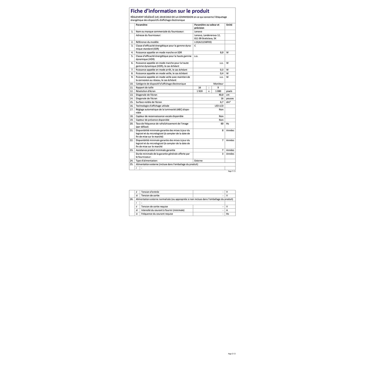 Monitor Lenovo Full HD 15,6"