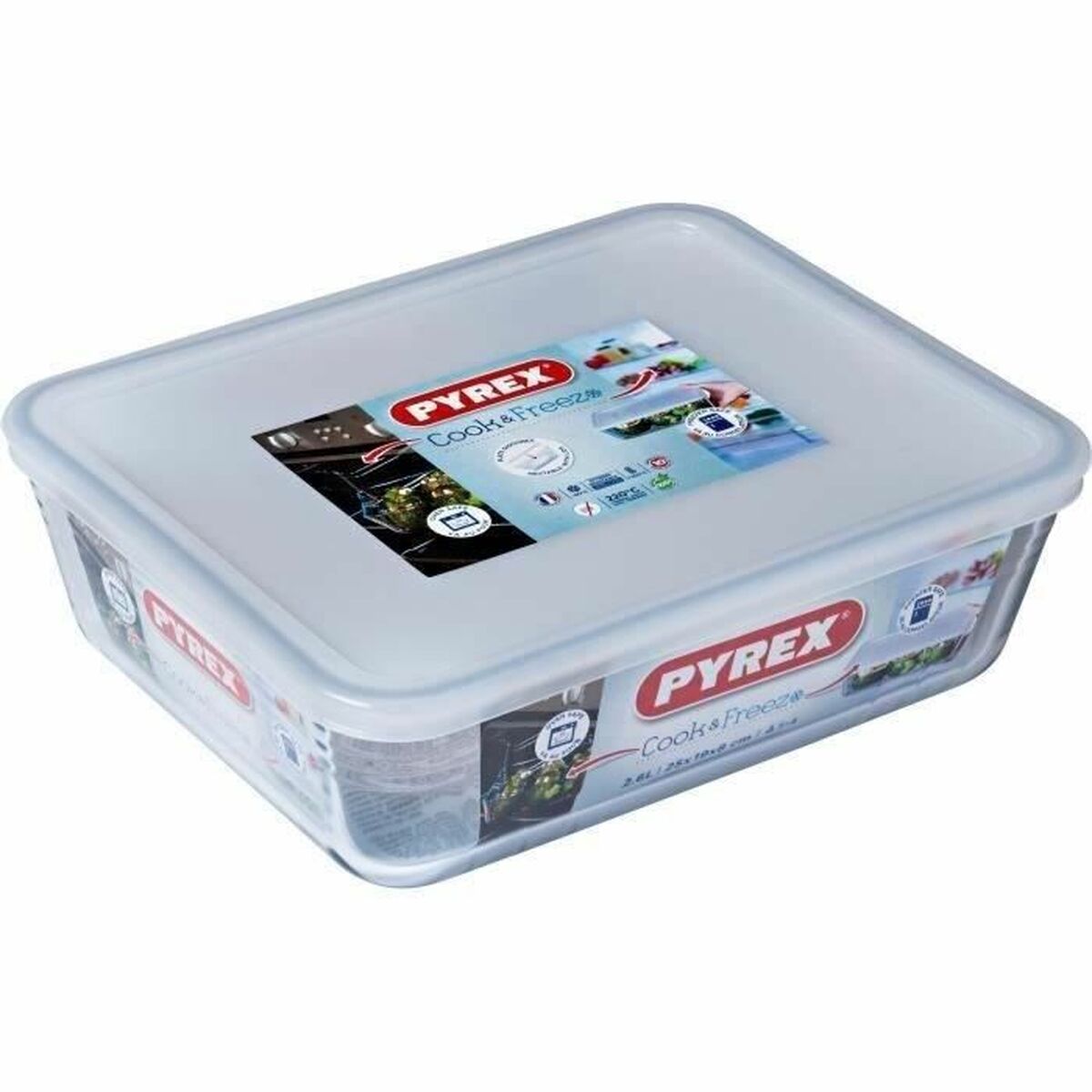 Recipiente Conservador de Alimentos Pyrex Blanco Negro Transparente Clear Rectangular